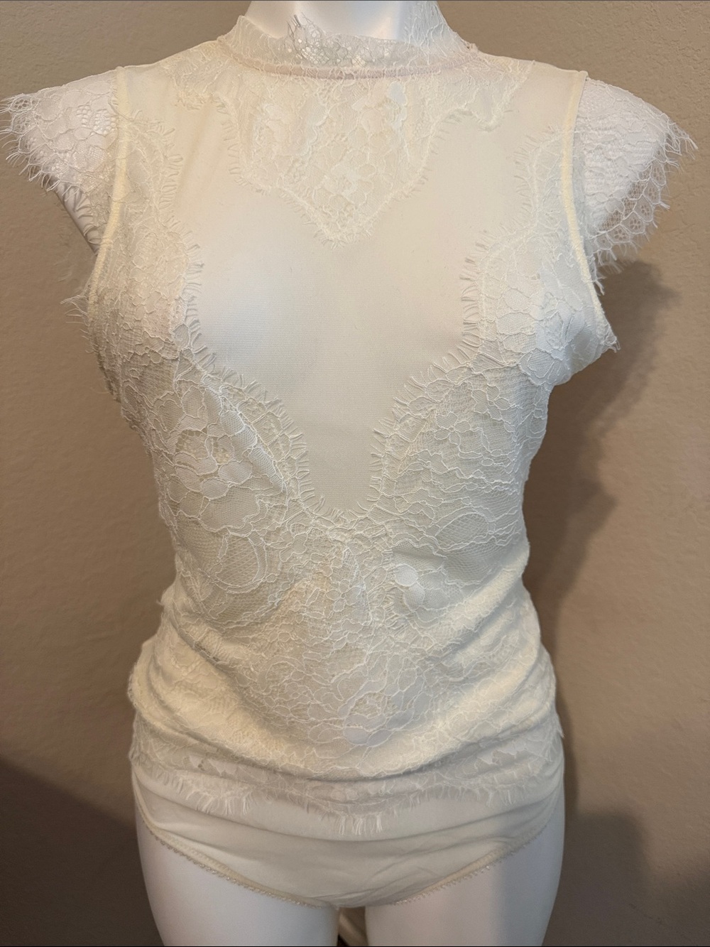 Free People Ivory Lace High-Neck Sleeveless Bodysuit - NWT